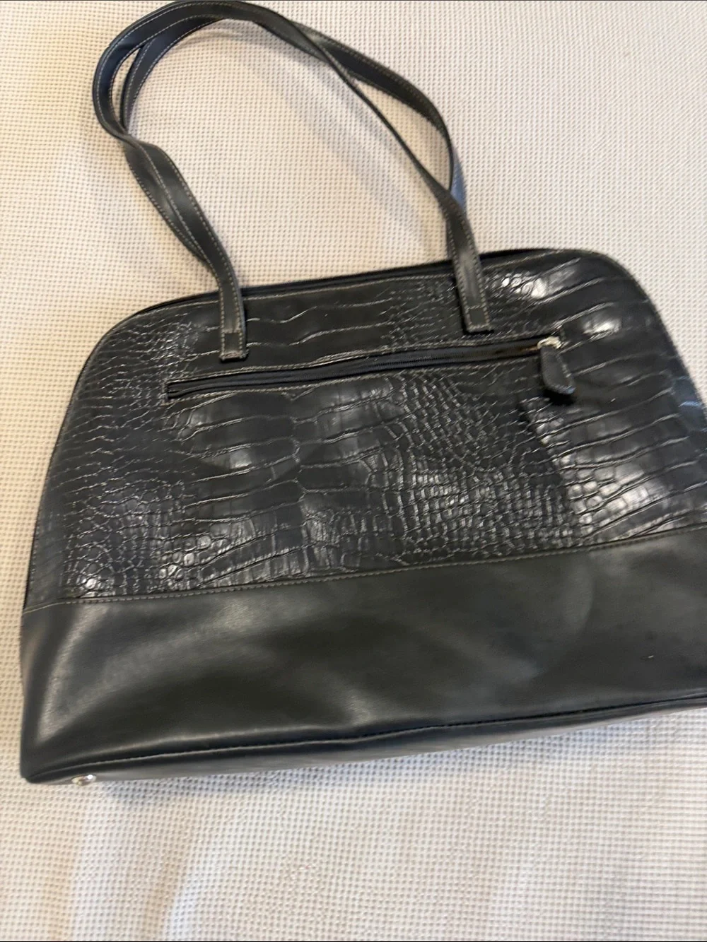 Black Croc-Embossed Tote Bag - Sleek Everyday Carry
